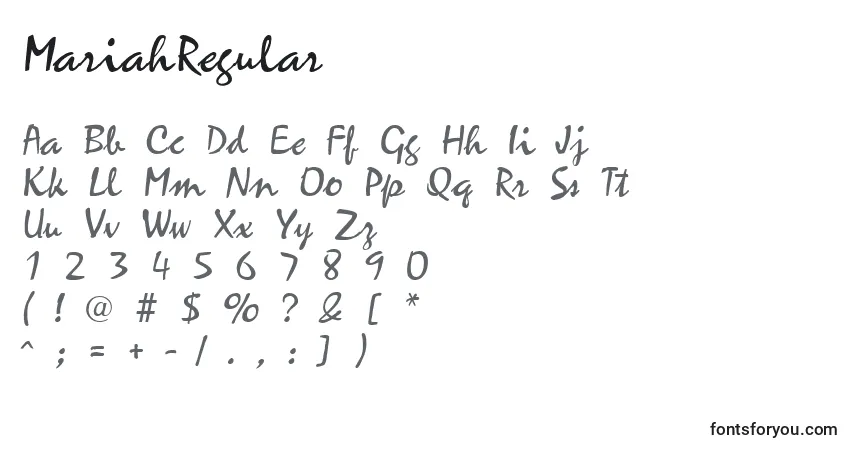 A fonte MariahRegular – alfabeto, números, caracteres especiais