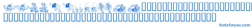KrAFishingWeGo-Schriftart – Blaue Schriften auf weißem Hintergrund