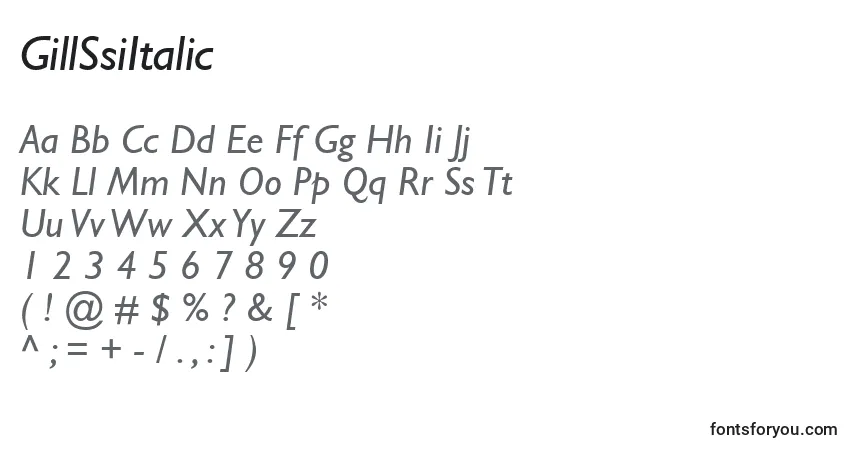 Czcionka GillSsiItalic – alfabet, cyfry, specjalne znaki