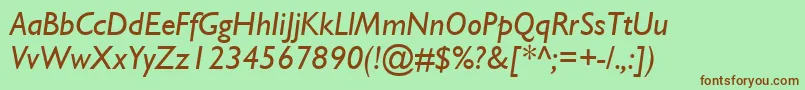 フォントGillSsiItalic – 緑の背景に茶色のフォント