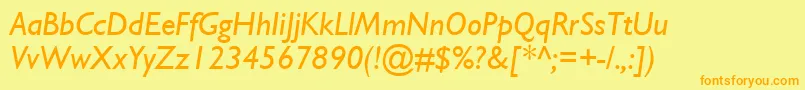 フォントGillSsiItalic – オレンジの文字が黄色の背景にあります。