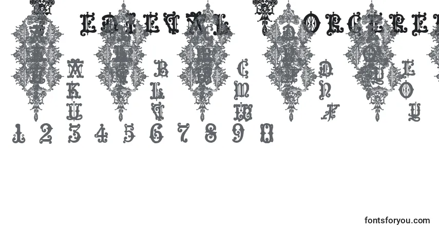 A fonte MedievalSorcererOrnamental – alfabeto, números, caracteres especiais