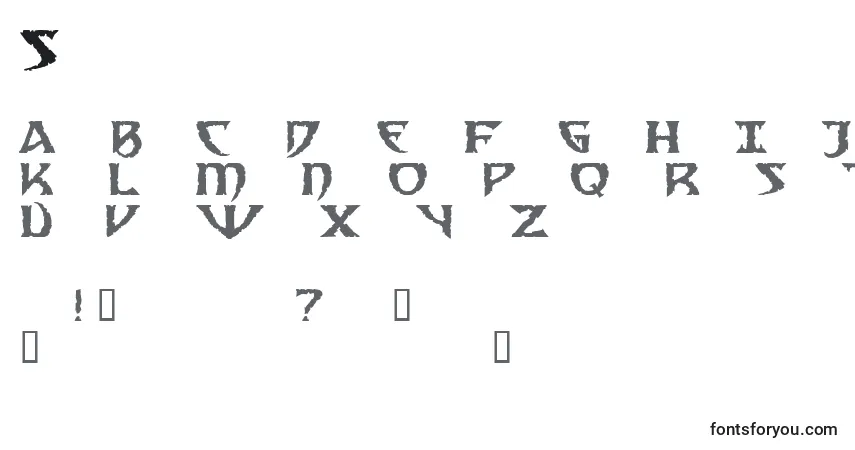 A fonte Sad – alfabeto, números, caracteres especiais