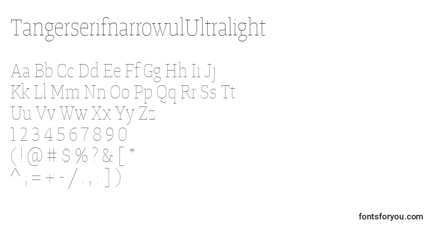 Шрифт TangerserifnarrowulUltralight – алфавит, цифры, специальные символы