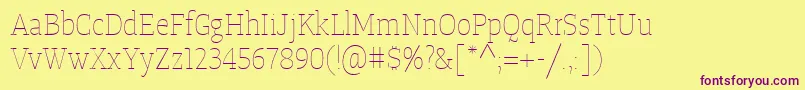 TangerserifnarrowulUltralight Font – Purple Fonts on Yellow Background