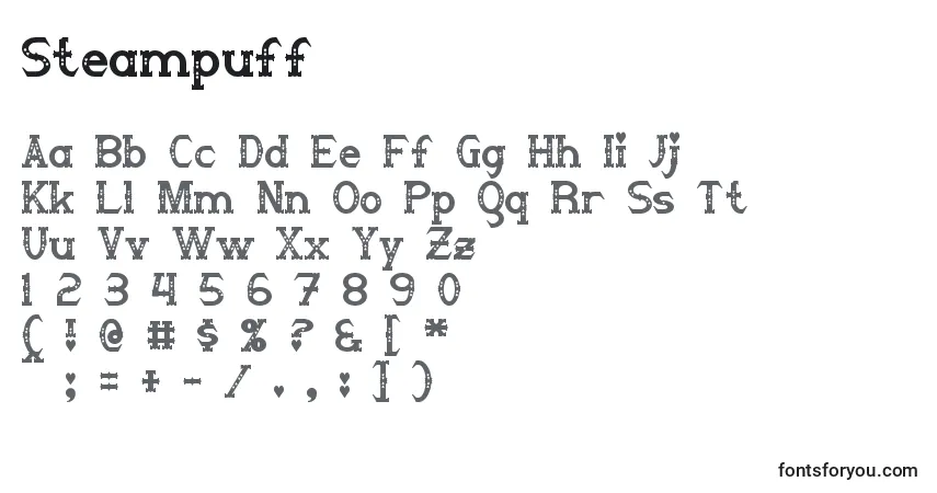 Schriftart Steampuff – Alphabet, Zahlen, spezielle Symbole