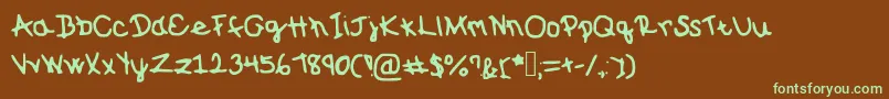 フォントSunnyspring – 緑色の文字が茶色の背景にあります。