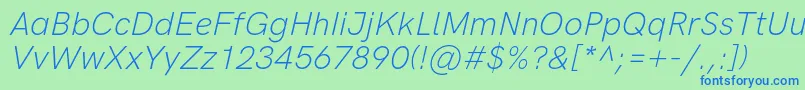 HkgroteskLightitalic Font – Blue Fonts on Green Background