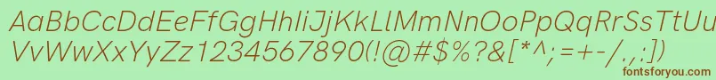 Fonte HkgroteskLightitalic – fontes marrons em um fundo verde