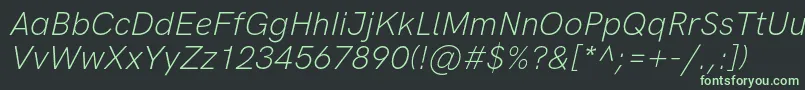 フォントHkgroteskLightitalic – 黒い背景に緑の文字