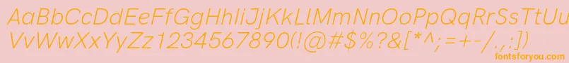 HkgroteskLightitalic-Schriftart – Orangefarbene Schriften auf rosa Hintergrund