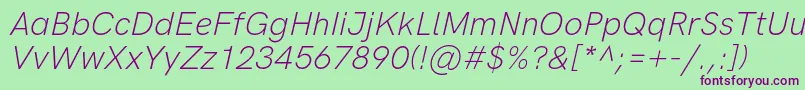 Fonte HkgroteskLightitalic – fontes roxas em um fundo verde