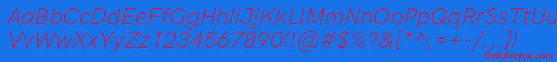 HkgroteskLightitalic-Schriftart – Rote Schriften auf blauem Hintergrund