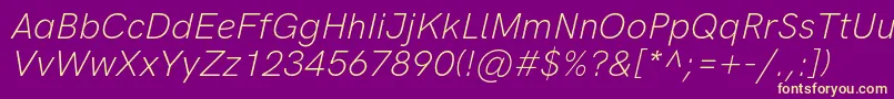 HkgroteskLightitalic-Schriftart – Gelbe Schriften auf violettem Hintergrund