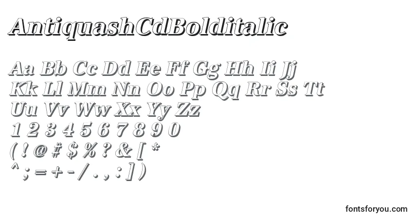 Schriftart AntiquashCdBolditalic – Alphabet, Zahlen, spezielle Symbole