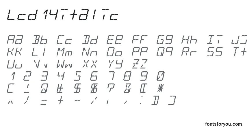 A fonte Lcd14italic – alfabeto, números, caracteres especiais