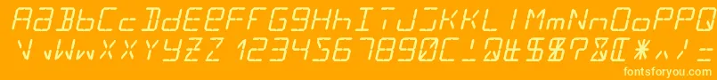 Lcd14italic-Schriftart – Gelbe Schriften auf orangefarbenem Hintergrund