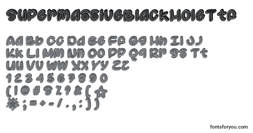 Czcionka SupermassiveBlackHoleTtf – alfabet, cyfry, specjalne znaki