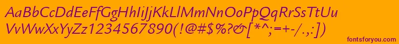 ItcLegacySansLtBookItalic Font – Purple Fonts on Orange Background