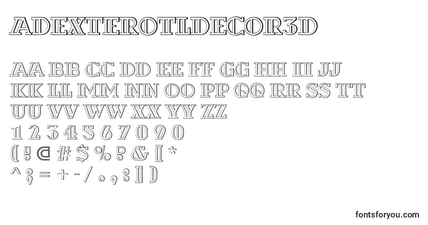 Czcionka ADexterotldecor3D – alfabet, cyfry, specjalne znaki