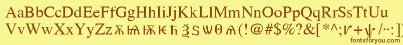 フォントOldChurchSlavonicCyr – 茶色の文字が黄色の背景にあります。