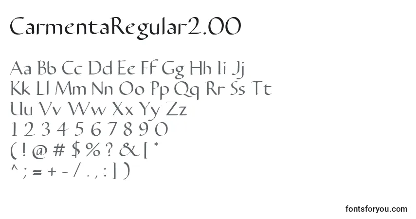 Czcionka CarmentaRegular2.00 – alfabet, cyfry, specjalne znaki