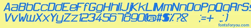 フォントHugFemmesBoldItalic – 青い文字が黄色の背景にあります。