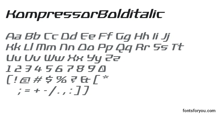 Шрифт KompressorBolditalic – алфавит, цифры, специальные символы