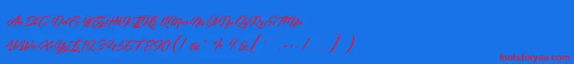 QuantumOfMechanic-Schriftart – Rote Schriften auf blauem Hintergrund