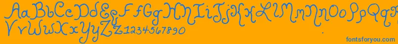 Kristencurlyyoff-Schriftart – Blaue Schriften auf orangefarbenem Hintergrund