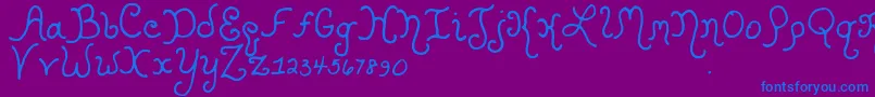 Kristencurlyyoff-Schriftart – Blaue Schriften auf violettem Hintergrund