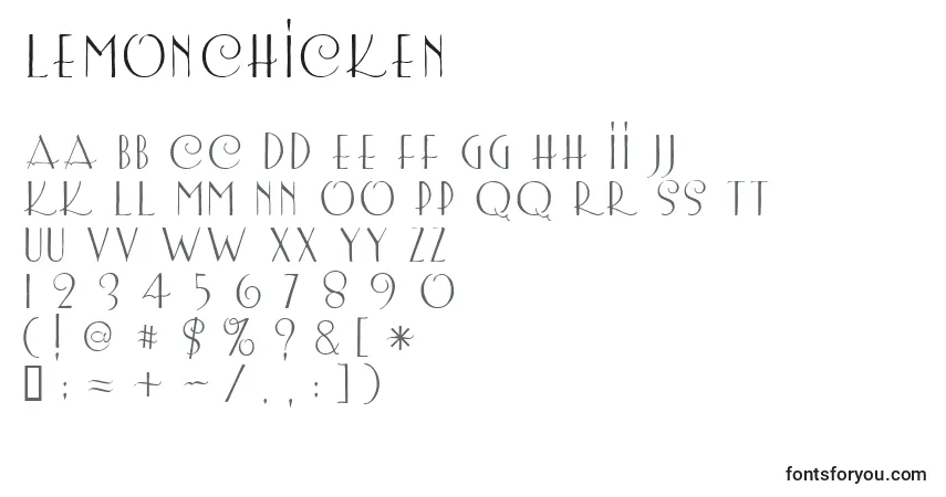 Czcionka Lemonchicken – alfabet, cyfry, specjalne znaki