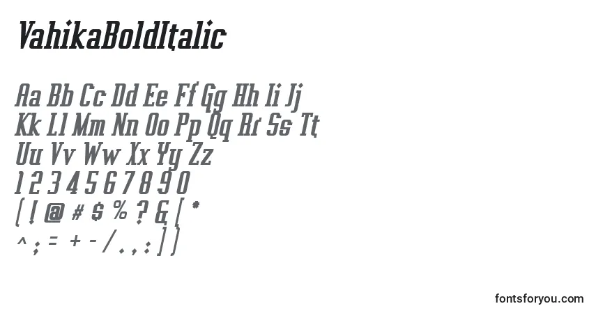 Czcionka VahikaBoldItalic – alfabet, cyfry, specjalne znaki