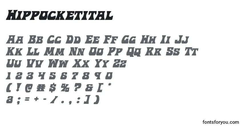 Schriftart Hippocketital – Alphabet, Zahlen, spezielle Symbole