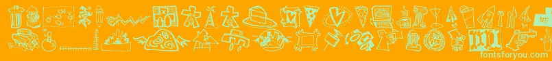 DfUrbansLetPlain.1.0-fontti – vihreät fontit oranssilla taustalla