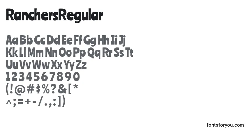 A fonte RanchersRegular – alfabeto, números, caracteres especiais
