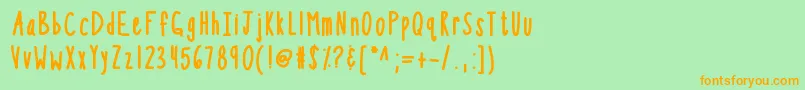 フォントKbsothinterestingbold – オレンジの文字が緑の背景にあります。