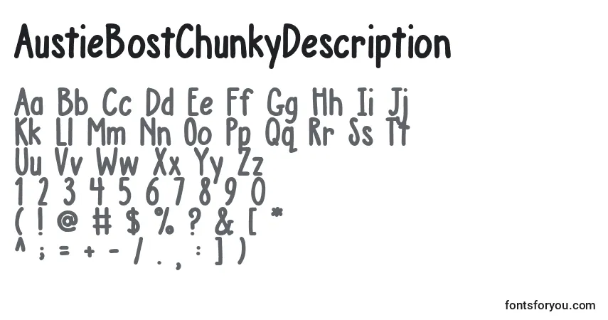Czcionka AustieBostChunkyDescription – alfabet, cyfry, specjalne znaki