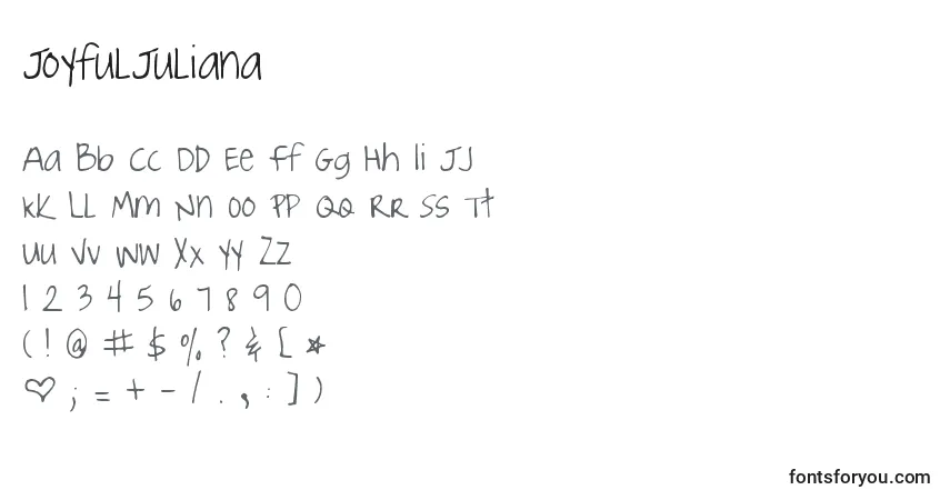 Czcionka JoyfulJuliana – alfabet, cyfry, specjalne znaki