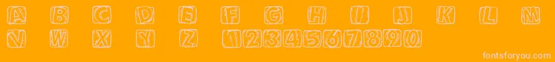 Woodcuttedcaps-Schriftart – Rosa Schriften auf orangefarbenem Hintergrund