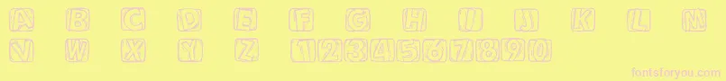 Woodcuttedcaps-fontti – vaaleanpunaiset fontit keltaisella taustalla