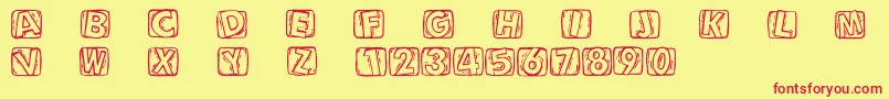 Woodcuttedcaps-fontti – punaiset fontit keltaisella taustalla