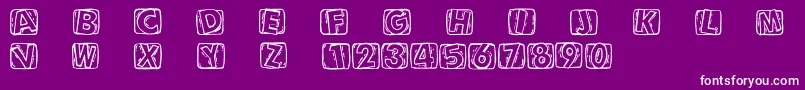 Saiba mais sobre a fonte Woodcuttedcaps Fonte Woodcuttedcaps – fontes brancas em um fundo violeta