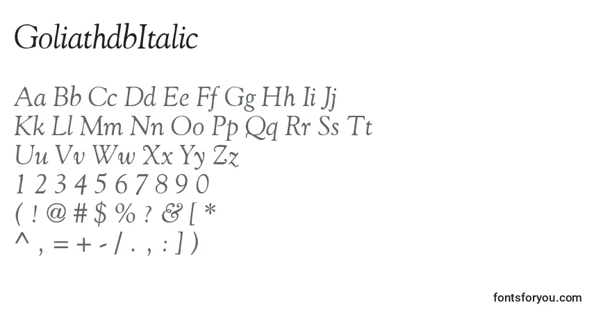 GoliathdbItalic Font – alphabet, numbers, special characters