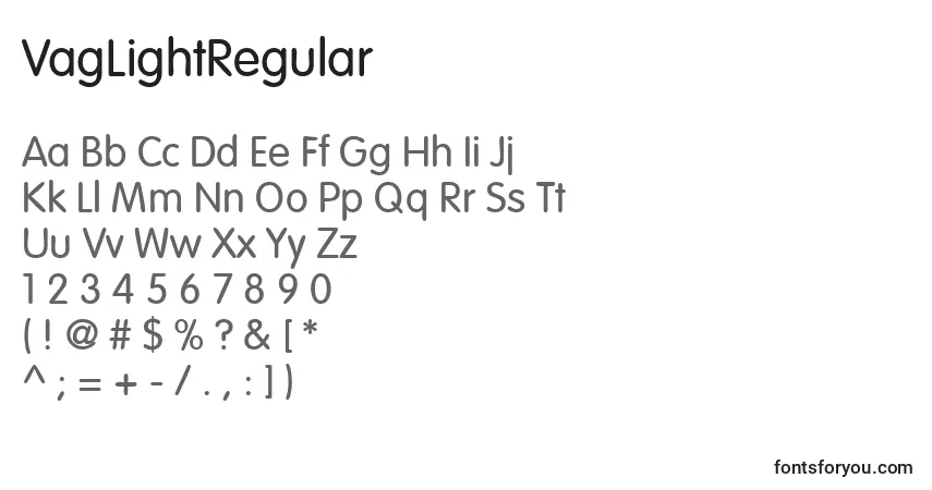 A fonte VagLightRegular – alfabeto, números, caracteres especiais