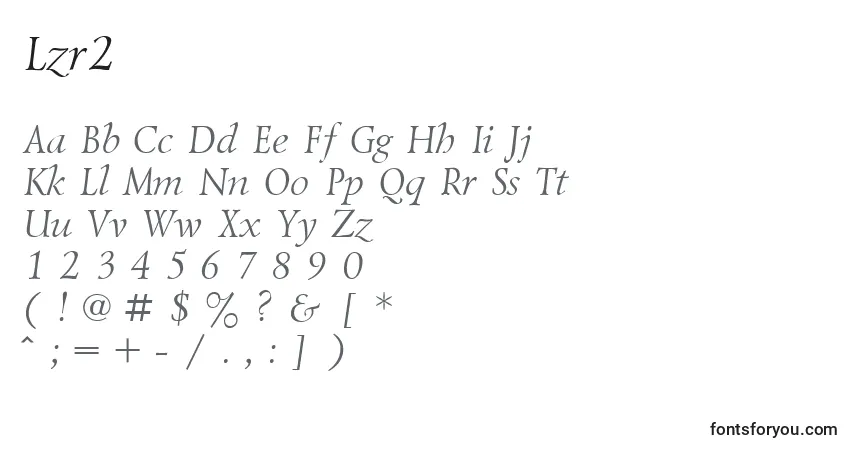 A fonte Lzr2 – alfabeto, números, caracteres especiais