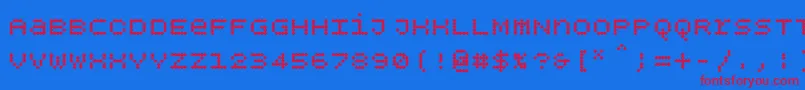 Bpdotsunicaseplusbold-Schriftart – Rote Schriften auf blauem Hintergrund