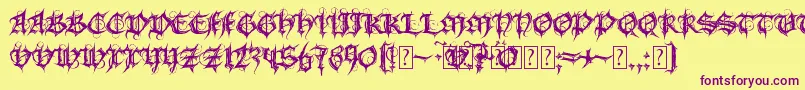 MbGothicSpell-Schriftart – Violette Schriften auf gelbem Hintergrund