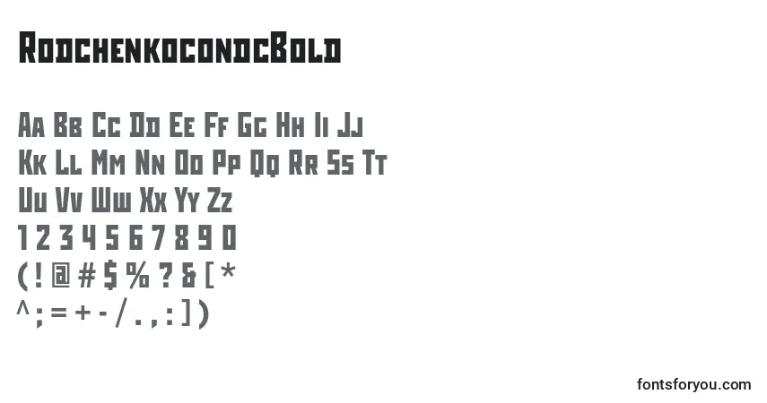 Czcionka RodchenkocondcBold – alfabet, cyfry, specjalne znaki