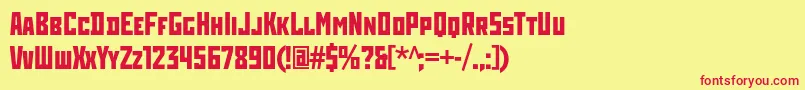 RodchenkocondcBold Font – Red Fonts on Yellow Background